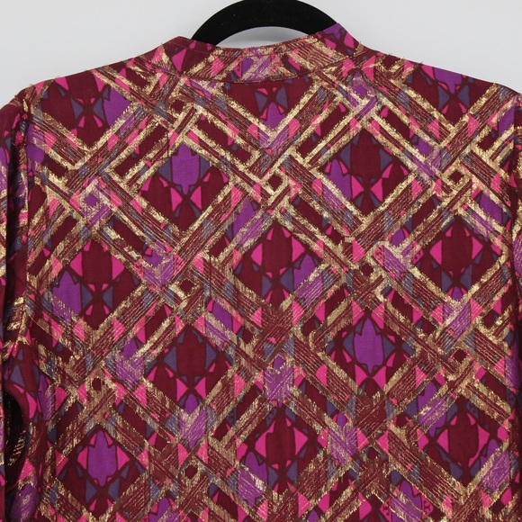 TORY BURCH Silk Chiffon Tunic Top Blouse Maroon Gold Size 4 - Picture 7 of 16